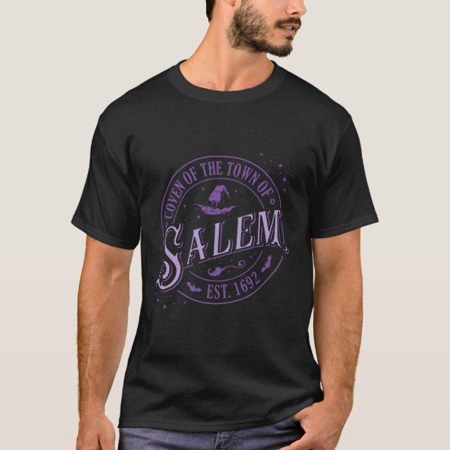 Funny Covent Of Salem Broom Witch Hat Halloween T-Shirt (Front)