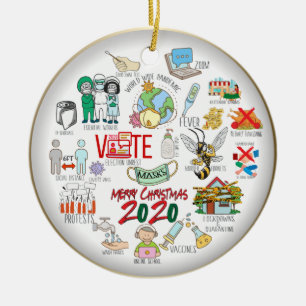 Funny Covid 19 2020 Christmas Memories Gold Ceramic Ornament