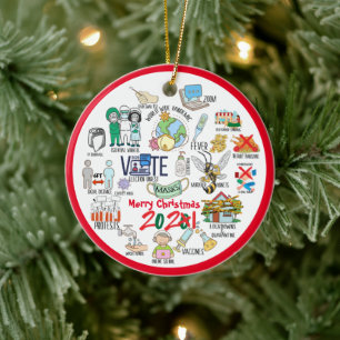Funny Covid 19 2021 Christmas Memories Ceramic Ornament