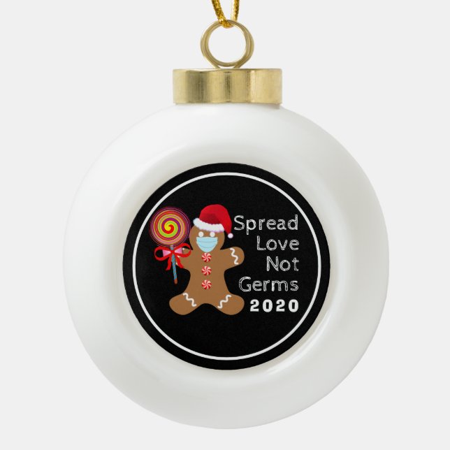 Funny Covid 19 Christmas Face Mask Gingerbread Man Ceramic Ball Christmas Ornament (Front)