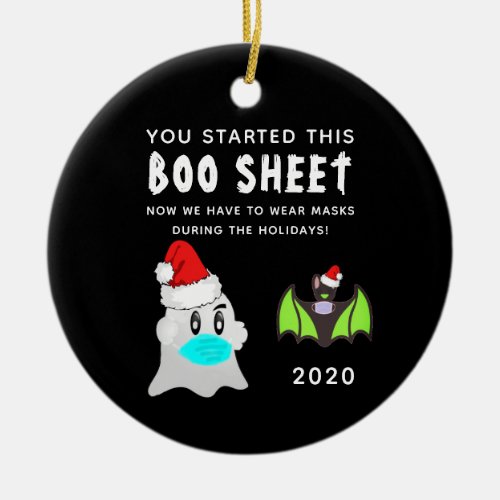 Funny Covid 19 Christmas Ghost and Bat Boo Sheet Ceramic Ornament