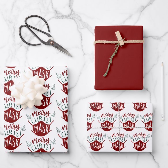 Funny COVID-19 MERRY ChristMASK Face Mask Wrapping Paper Sheets (Front)