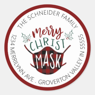 Funny COVID-19 MERRY ChristMASK Return Address Classic Round Sticker