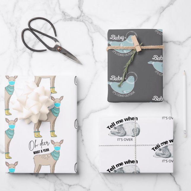 Funny Covid Animal Christmas Gift Wrap Sets (Front)