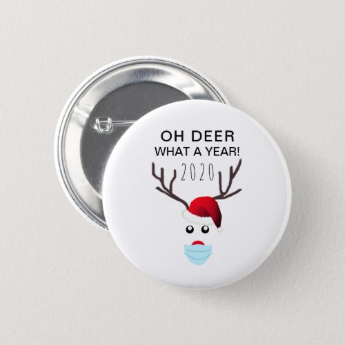 Funny Covid Christmas 2020 Face Mask Reindeer Button