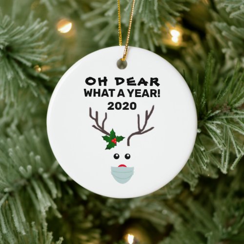Funny Covid Christmas 2020 Face Mask Reindeer Ceramic Ornament