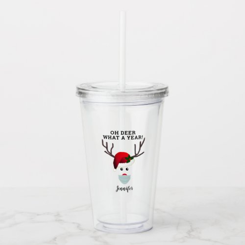 Funny Covid Christmas Face Mask Reindeer Name Acrylic Tumbler