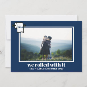 Funny Covid Christmas Photo Modern Blue Holiday Card