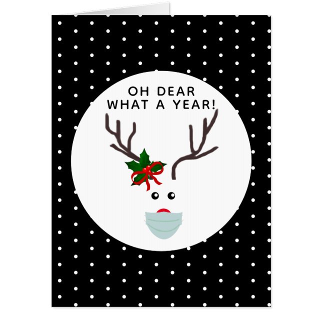 Funny Covid Christmas Reindeer Wearing Face Mask Card (Front)