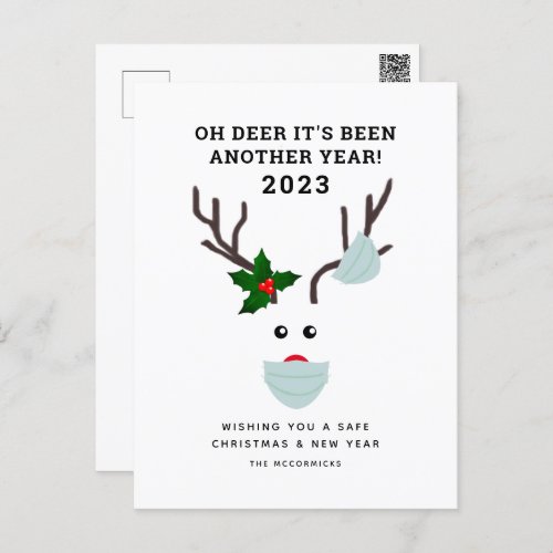 Funny Covid Christmas Reindeer Wearing Face Mask Holiday Postcard