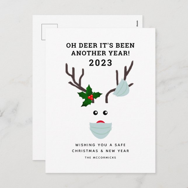 Funny Covid Christmas Reindeer Wearing Face Mask Holiday Postcard (Front/Back)