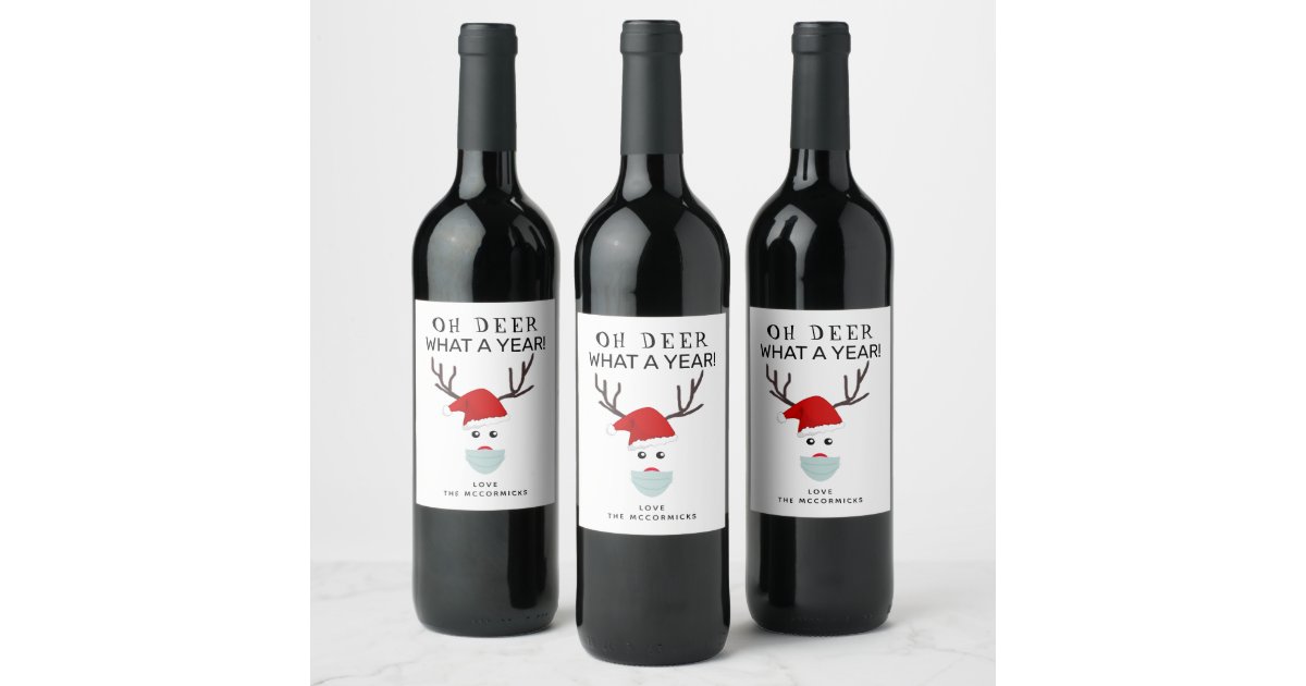 Funny Covid Christmas Reindeer Wearing Face Mask Wine Label | Zazzle.com