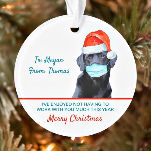 Funny Covid Christmas Santa Dog Boss Coworker Ornament