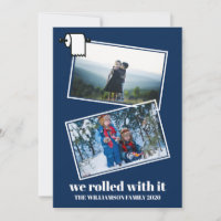 Funny Covid Christmas Two Photo Modern Blue