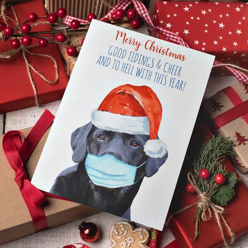 Funny Covid Face Mask Quarantine Dog Holiday Card