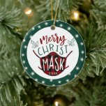 Funny COVID MERRY ChristMASK Buffalo Plaid Photo Ceramic Ornament<br><div class="desc">Commemorate the COVID-19 Christmas season with this funny MERRY ChristMASK buffalo check mask typography title design, green border with fairy lights and year on the front and personalized with your photo and name on the back. Contact the designer via Zazzle Chat or makeitaboutyoustore@gmail.com if you'd like this design modified, on...</div>