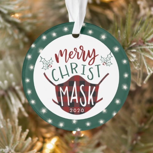 Funny COVID MERRY ChristMASK Fairy Lights Photo Ornament