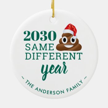 Funny Covid Quarantine Christmas 2021 Santa Poop  Ceramic Ornament by BlackDogArtJudy at Zazzle