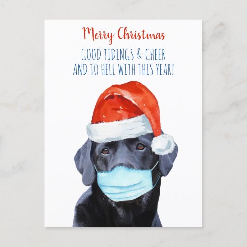 Funny Covid Quarantine Face Mask Christmas Dog Postcard