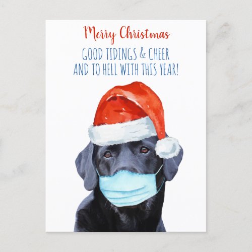 Funny Covid Quarantine Face Mask Dog Holiday Postcard
