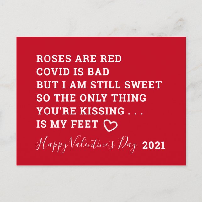 Funny Covid Valentines Day 2021 Poem Holiday Postcard (Front)