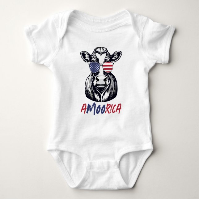 Funny Cow A-MOO-rica Patriotic  Baby Bodysuit (Front)