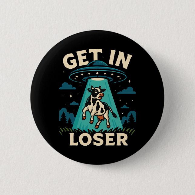 Funny Cow Abduction By UFO  Button (Front)