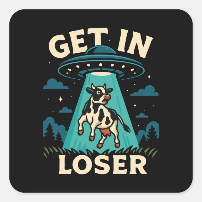 Funny Cow Abduction By UFO  Square Sticker (Front)