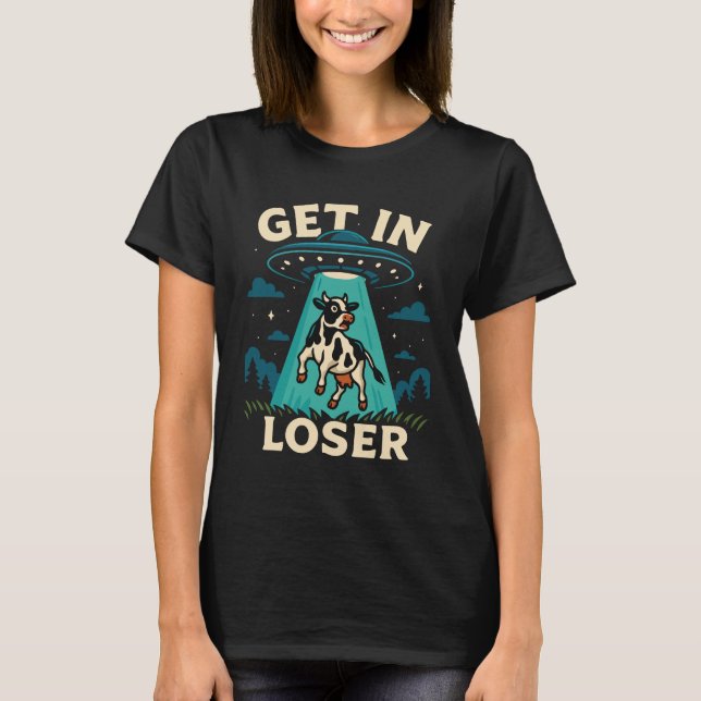 Funny Cow Abduction By UFO  T-Shirt (Front)