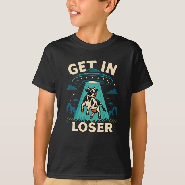 Funny Cow Abduction By UFO  T-Shirt (Front)