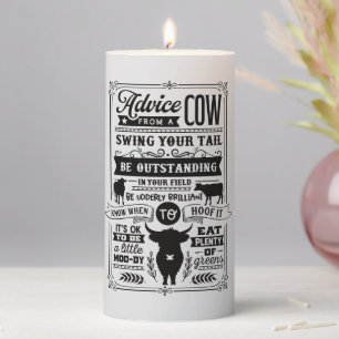 Funny cow advice word art pillar candle