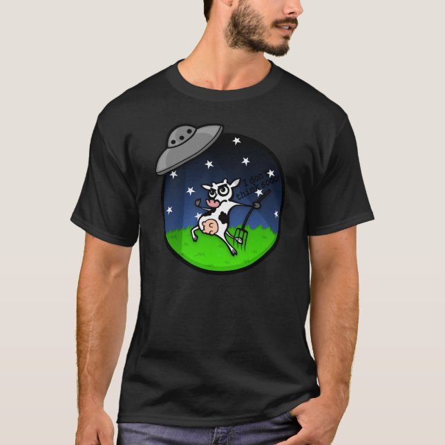 FUNNY COW ALIEN UFO ABDUCTION GRAPHIC T-SHIRT (Front)