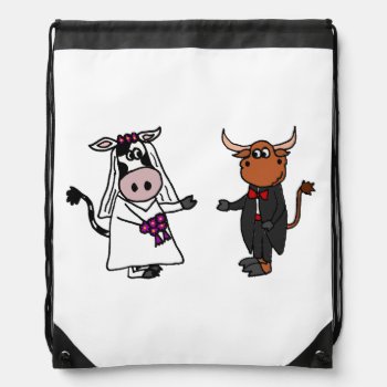 Funny Cow And Bull Wedding Design Drawstring Bag by AllSmilesWeddings at Zazzle