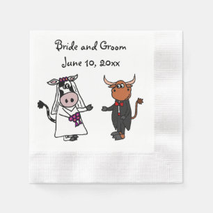 Funny Cow and Bull Wedding Design Paper Napkins