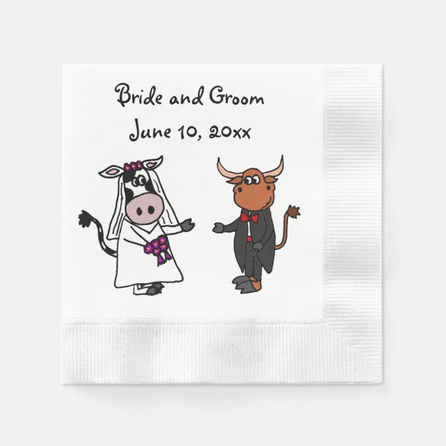 Funny Cow and Bull Wedding Design Paper Napkins (Front)