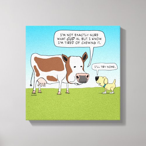 Funny Cow and Dog Wrapped Canvas Print