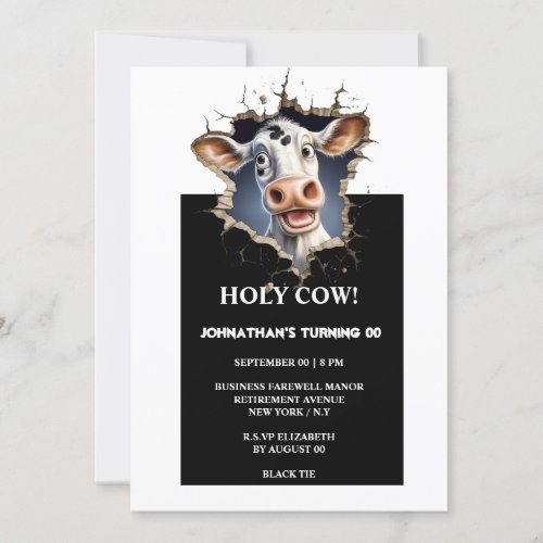 Funny cow any age birthday graduation retirement invitation