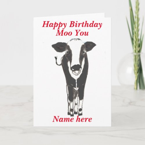 Funny Cow Birthday Card add name change any text Card