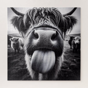 Funny Cow Black and White Jigsaw Puzzle