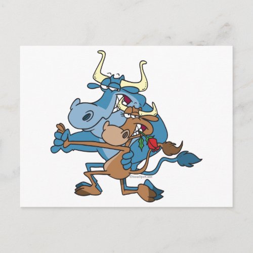 funny cow bull tango cartoon postcard