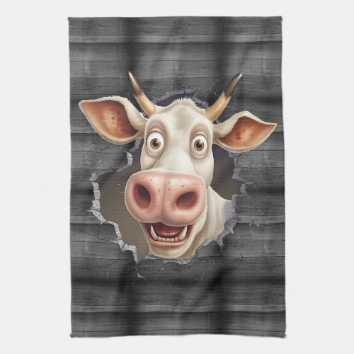 Funny cow cartoon face cute farmers farm animals kitchen towel