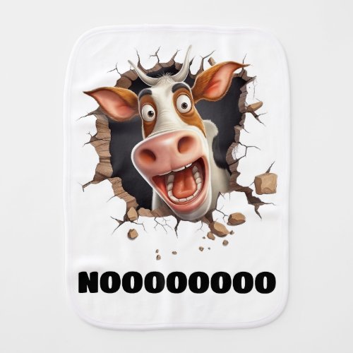Funny cow cartoon face peeking through hole shower baby burp cloth