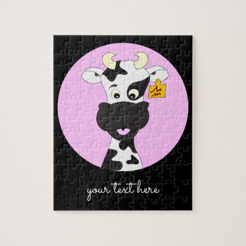 Funny cow cartoon pink black custom kids puzzle