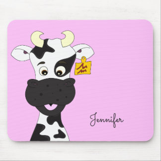 Funny cow cartoon pink custom girls mousepad