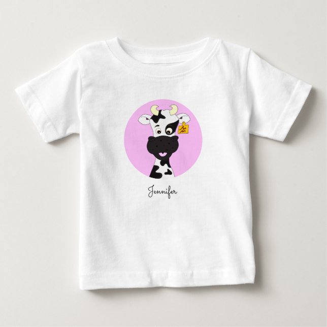 Funny cow cartoon pink name baby shirt (Front)