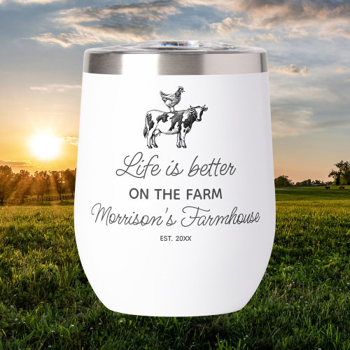 Funny Cow Chicken Farmhouse Name Custom Text Thermal Wine Tumbler