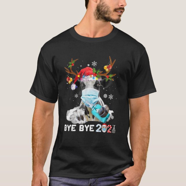 Funny Cow Christmas Face Mask Bye Bye 2021 Xmas Co T-Shirt (Front)