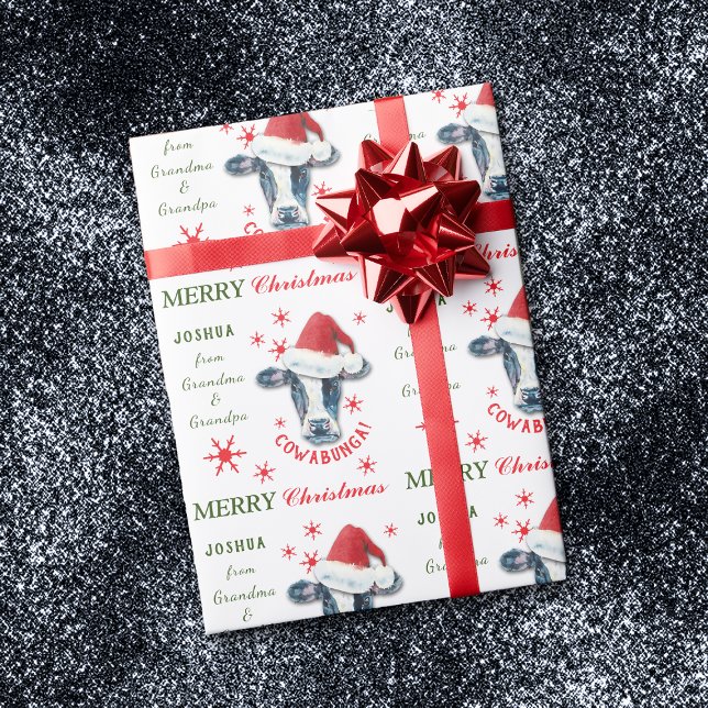 Funny Cow Cowabunga Christmas Personalized Wrapping Paper (Creator Uploaded)