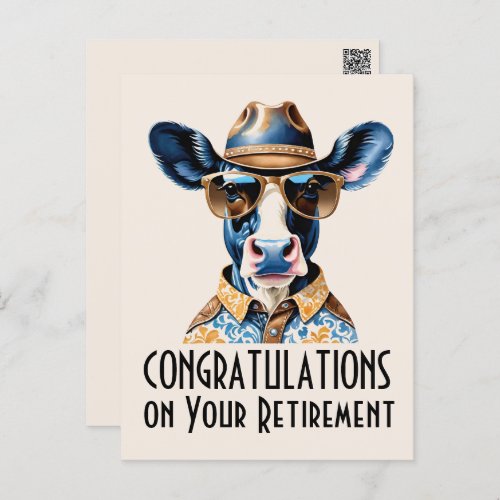 Funny Cow Cowboy Congratulations on Retirement Postcard