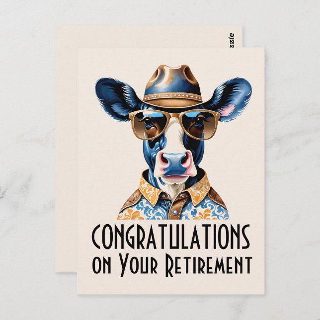 Funny Cow Cowboy Congratulations on Retirement Postcard (Front/Back)